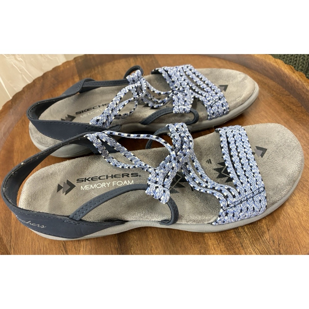 Skechers Women's Sandals Reggae Size 7 Blue And Silver Strechy Straps